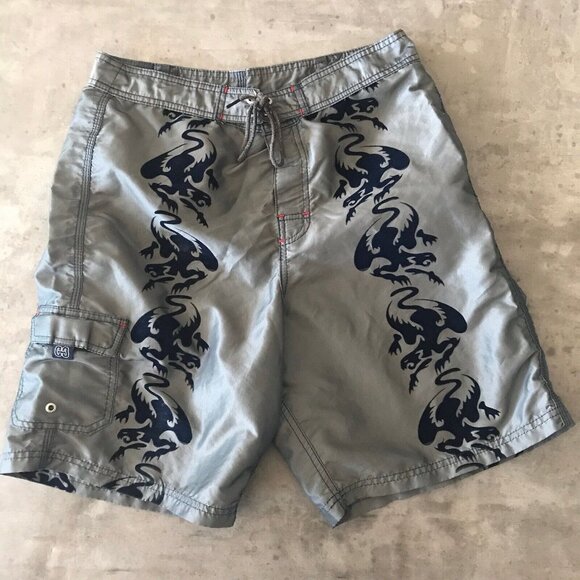 Vintage 90s Y2K CC Counter Culture Boardshorts Mens 34 Dragon Rave Skater Surfer - Picture 1 of 15